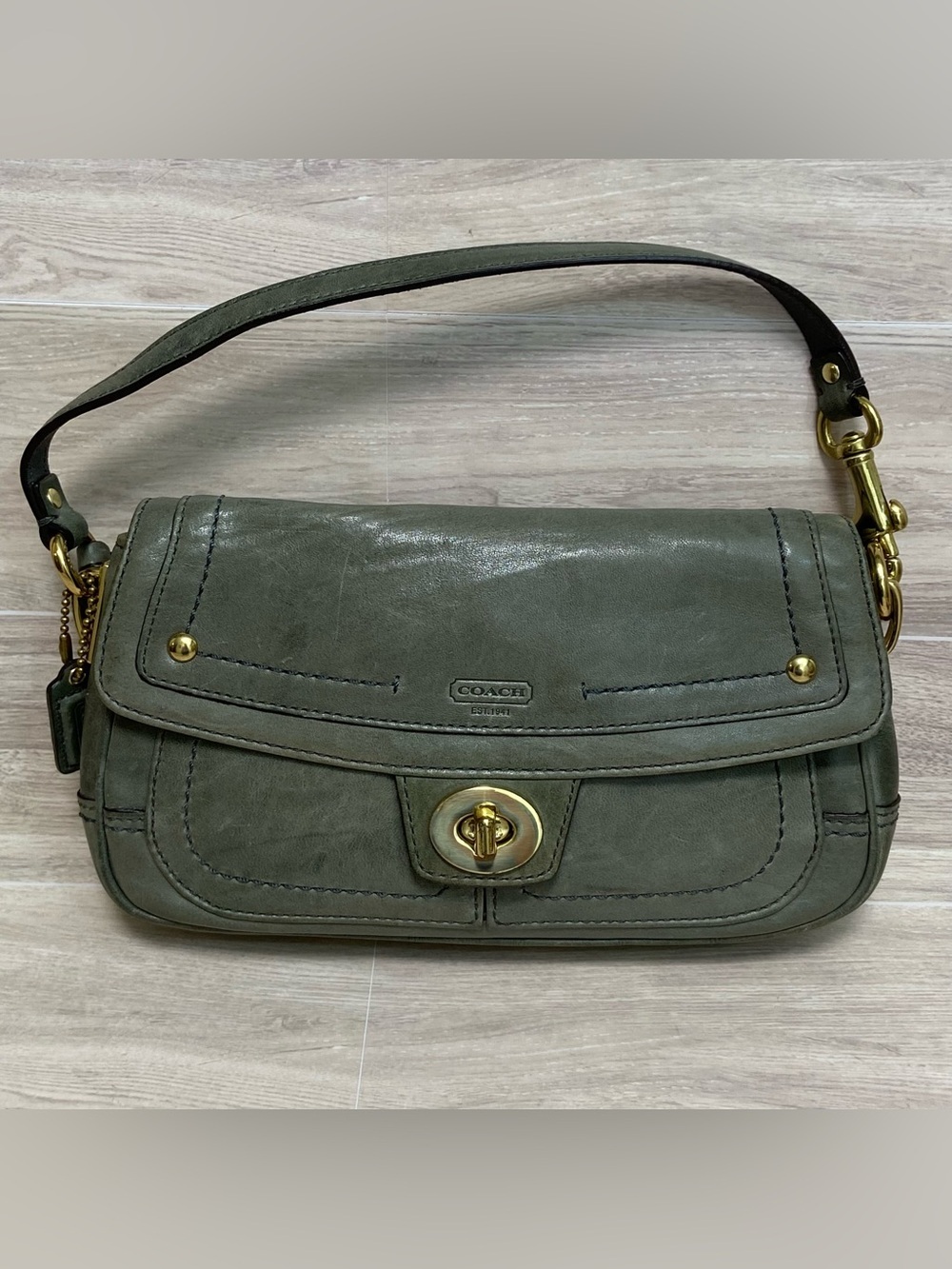 Coach Vintage Y2K Legacy Mini Shoulder Bag Wristlet Olive Green Leather